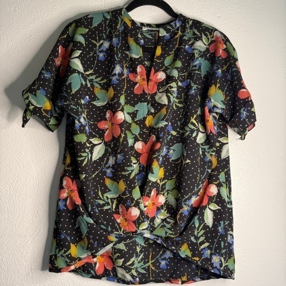 Cha Cha Vente Polka Dot & Floral Relaxed Top. Sz PS.